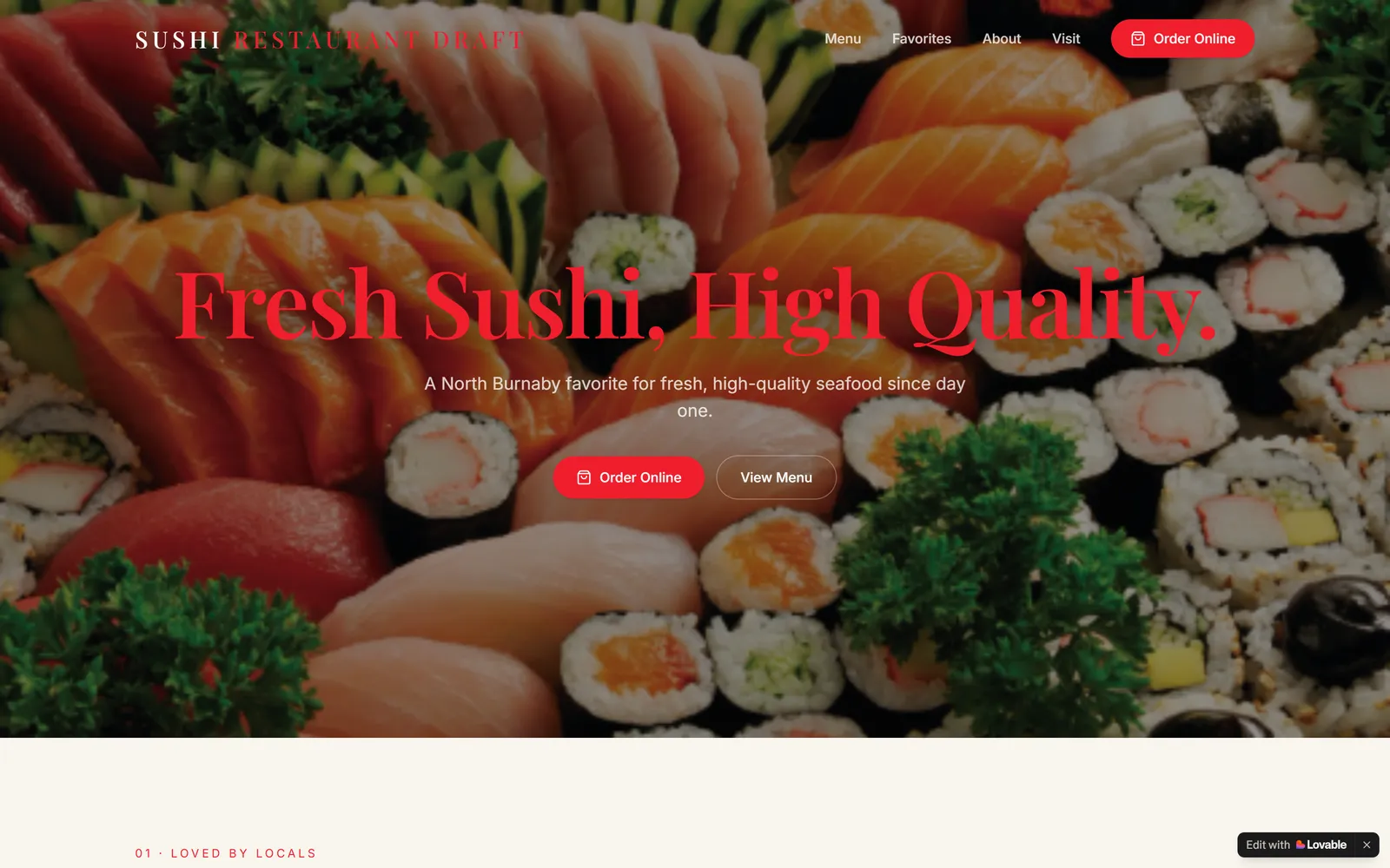 Sushi Restaurant Draft homepage — Fresh Sushi, High Quality headline